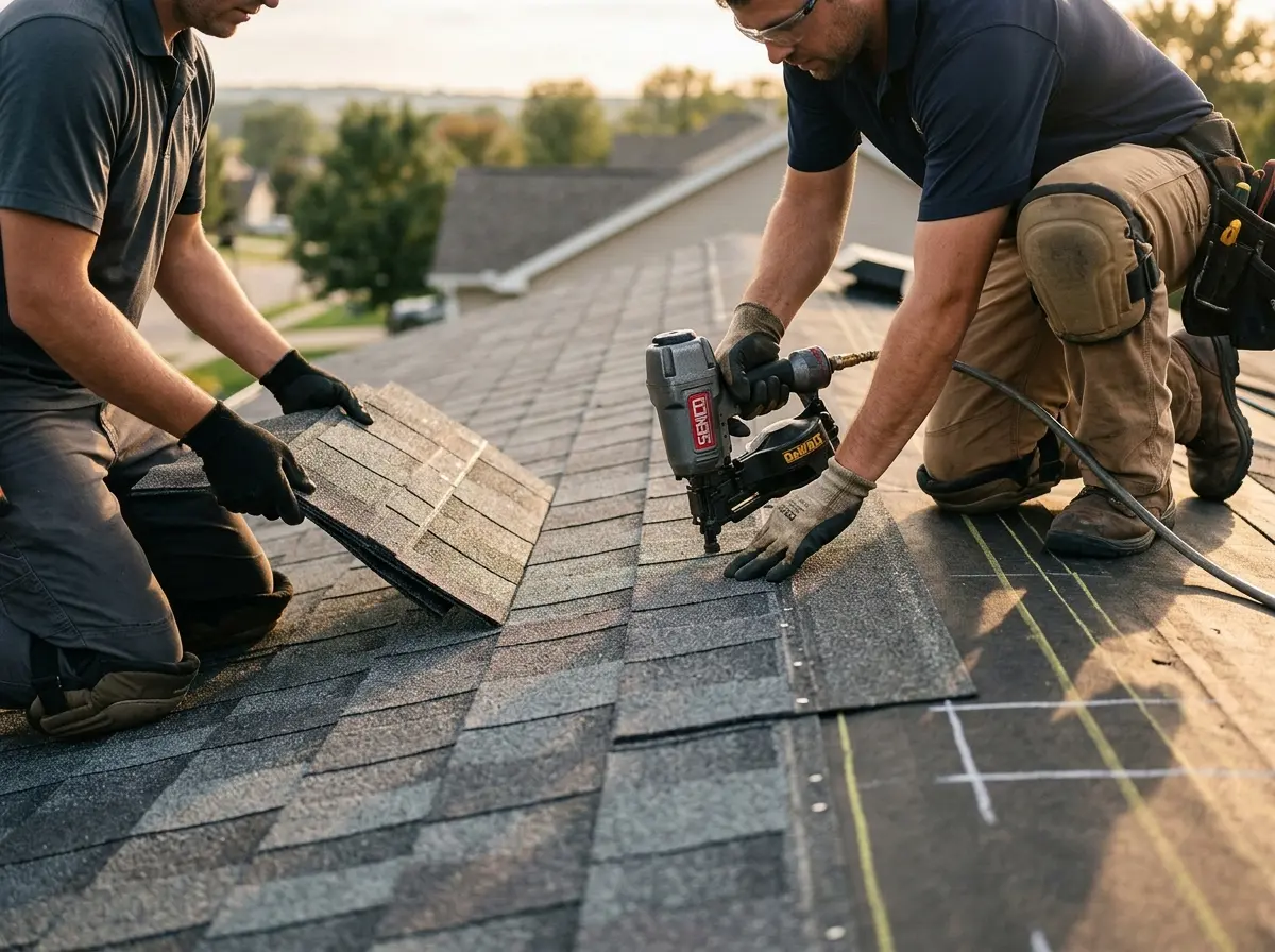 Professional roofer working on a residential roof in Whitemarsh